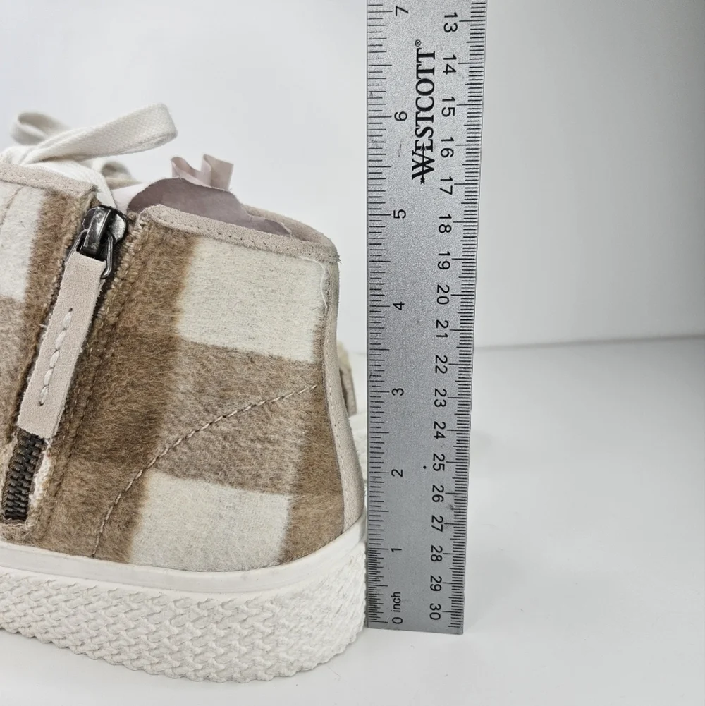 Dolce Vita Veola Plaid Cream-Tan Leather Fabric Hi-Top Casual Sneakers Sz 10